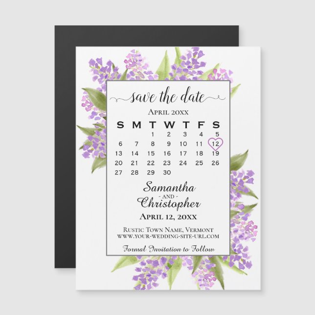 Rustic Boho Lilacs Calendar Save the Date Magnet (Front/Back)