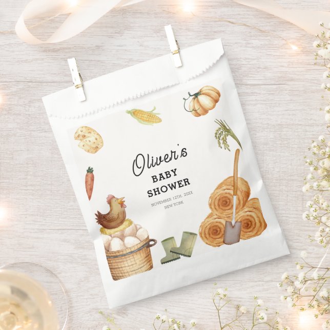 Rustic Boho Locally Grown Farm Chicken Baby Shower Favour Bags (Clipped)