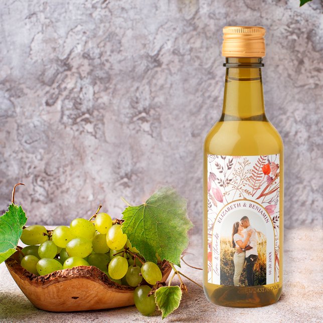 Rustic Boho Love & Thanks Wildflower Wedding Photo Wine Label (Creator Uploaded)