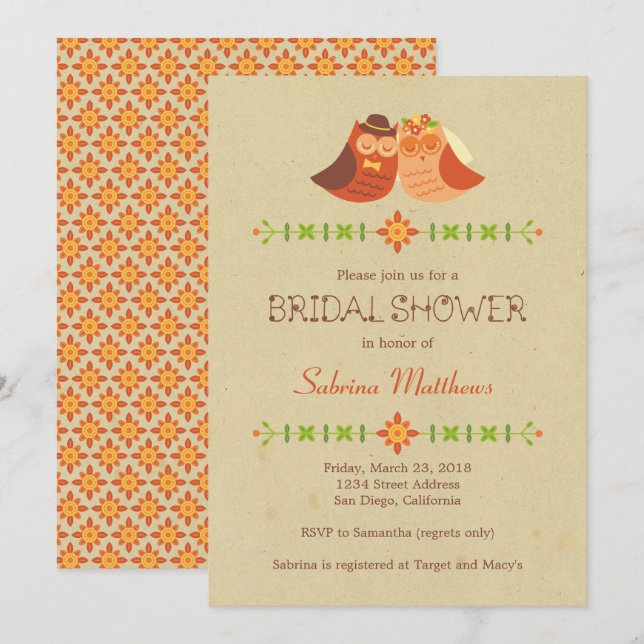 Rustic Boho Lovebird Owl Couple Wedding Invitation (Front/Back)