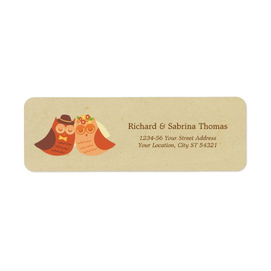 Rustic Boho Lovebird Owl Couple Wedding Return Address Label