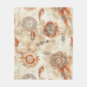 Rustic Boho Mandala Art Fleece Blanket