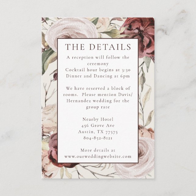 Rustic Boho Marsala Cream Floral Enclosure Card (Front)