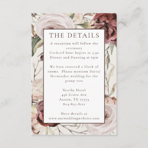 Rustic Boho Marsala Cream Floral Enclosure Card