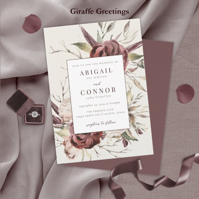 Rustic Boho Marsala Cream Floral Invitation (Creator Uploaded)