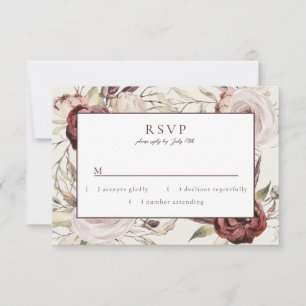 Rustic Boho Marsala Cream Floral RSVP Card