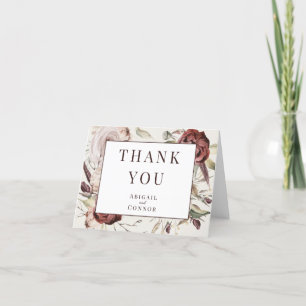 Rustic Boho Marsala Cream Floral Thank You Card