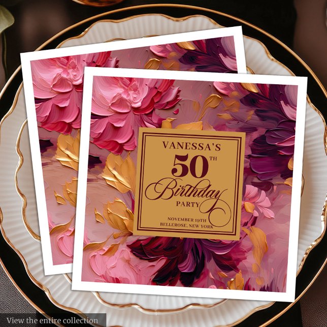 Rustic Boho Merlot Blush Gold 50th Birthday Napkin (Rustic Boho Merlot Blush Gold 50th Birthday Napkin)