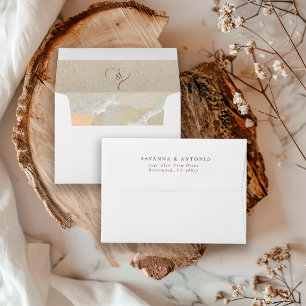 Rustic Boho Monogram Beach Wedding Lined Envelope