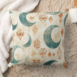 Rustic Boho Moon Floral Earthy Botanical Cushion