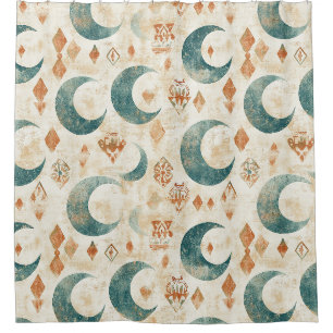 Rustic Boho Moon Floral Earthy Botanical Shower Curtain