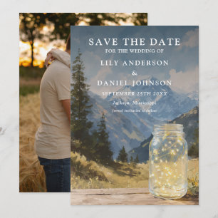 Rustic Boho Mountain Mason Jar Photo Wedding Save The Date