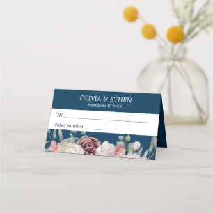 Rustic Boho navy blue floral Place Card