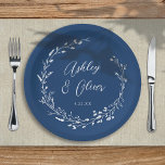 Rustic Boho Navy Blue Wildflower Floral Wedding Paper Plate<br><div class="desc">This elegant wedding paper plate features a beautiful navy blue background with hand-drawn wildflower wreath and elegant typography in white. It's a perfect design for a rustic yet elegant wedding and coordinates with our Rustic Wildflowers collection... See the collection for more items!</div>