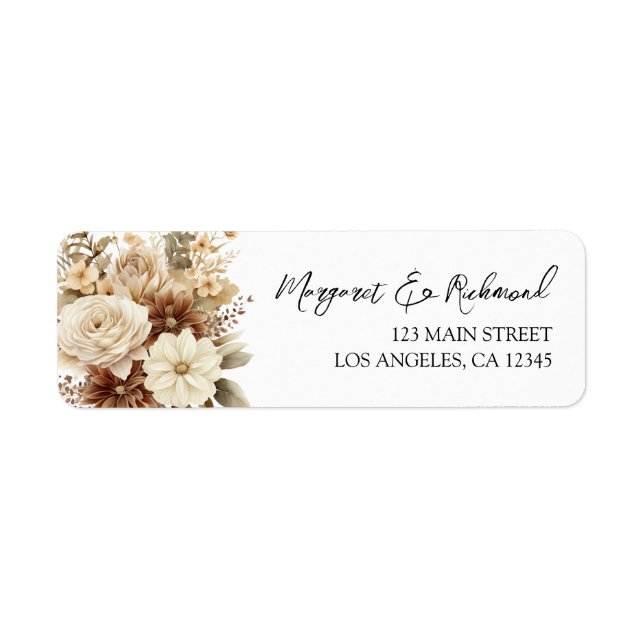 Rustic Boho Neutral Floral Wedding Address Labels (Front)