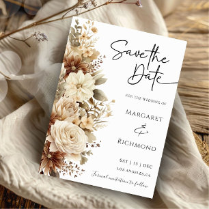 Rustic Boho Neutral Floral Wedding Save The Date  Invitation