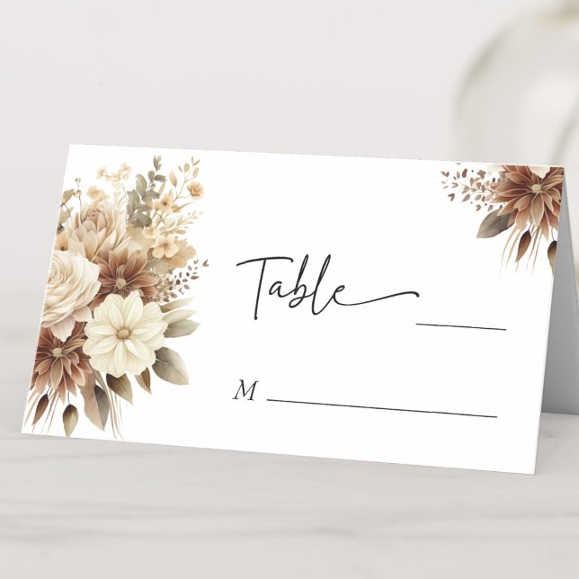 Rustic Boho Neutral Floral Wedding Table Place Card (Creator Uploaded)