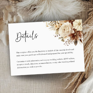 Rustic Boho Neutral Floral Weding Details Card