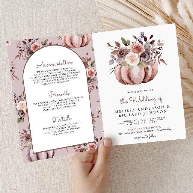 Rustic Boho Neutral Pumpkin Floral QR Code Wedding Invitation (Creator Uploaded)