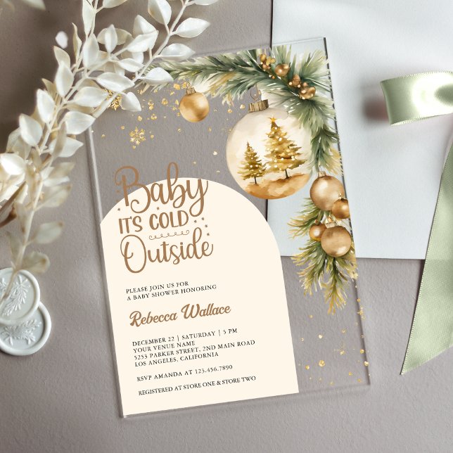 Rustic Boho Neutral Winter Christmas Baby Shower Acrylic Invitations (Creator Uploaded)