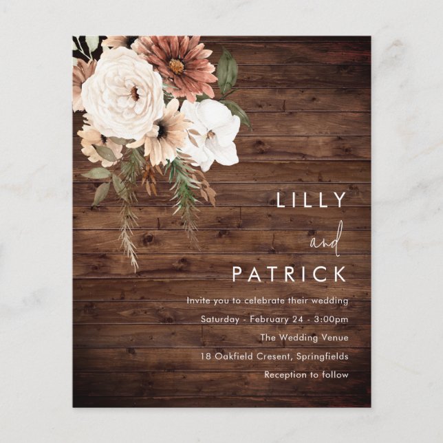 Rustic Boho On A Budget Wedding Invitation (Front)