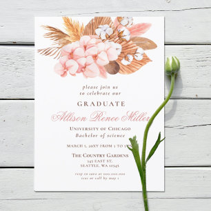 Rustic Boho Pampas Blush Floral Graduation Party Invitation