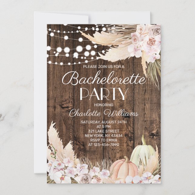 Rustic Boho Pampas Grass Bachelorette Party Invitation (Front)