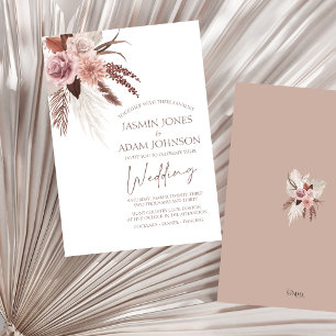 Rustic Boho Pampas Grass Dried Flowers Wedding Invitation