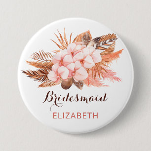 Rustic Boho Pampas Grass Floral Desert Bridesmaid 7.5 Cm Round Badge