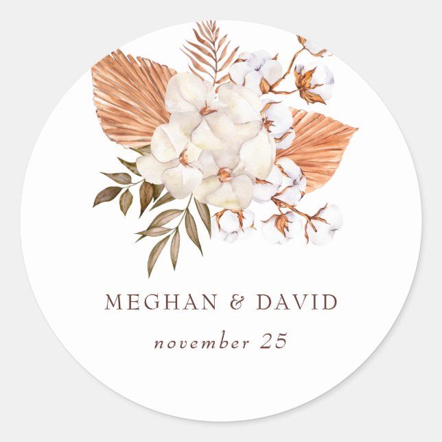 Rustic Boho Pampas Grass Floral Desert Wedding Classic Round Sticker (Front)