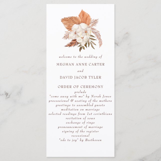 Rustic Boho Pampas Grass Floral Desert Wedding Programme (Front)