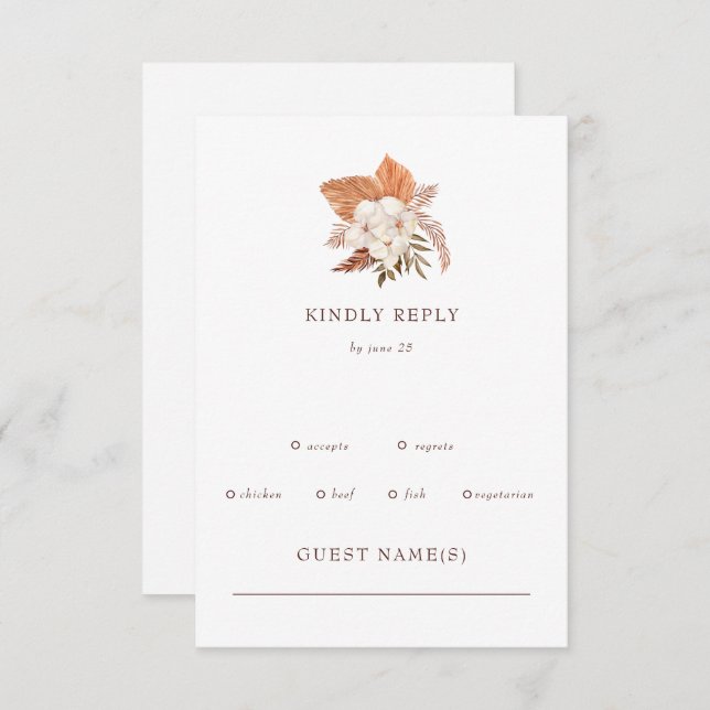 Rustic Boho Pampas Grass Floral Desert Wedding RSVP Card (Front/Back)