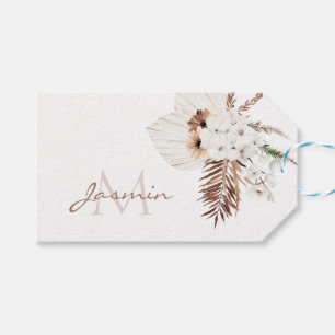 Rustic Boho Pampas Grass Floral Monogram Gift Tags