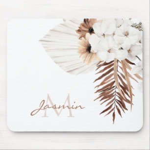 Rustic Boho Pampas Grass Floral Monogram Mouse Mat