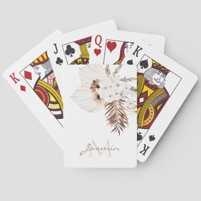 Rustic Boho Pampas Grass Floral Playing Cards (Back)