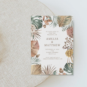 Rustic Boho Pampas Grass Greenery Wedding Invitation