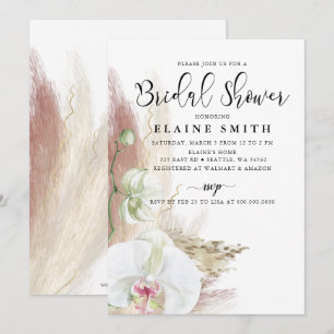 Rustic Boho Pampas Grass Orchid Bridal Shower Invitation