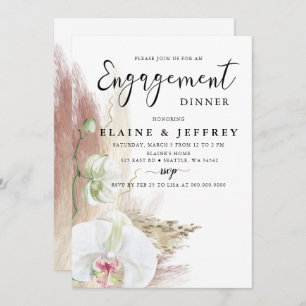 Rustic Boho Pampas Grass Orchid Engagement Party  Invitation