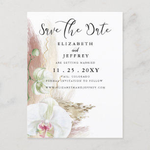 Rustic Boho Pampas Grass Orchid Save the Date Announcement Postcard