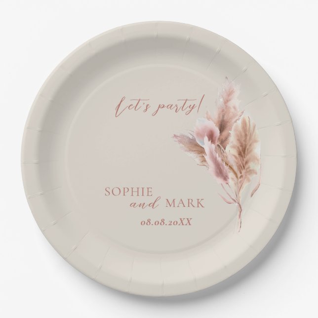 Rustic Boho Pampas Grass Wedding  Paper Plate (Front)