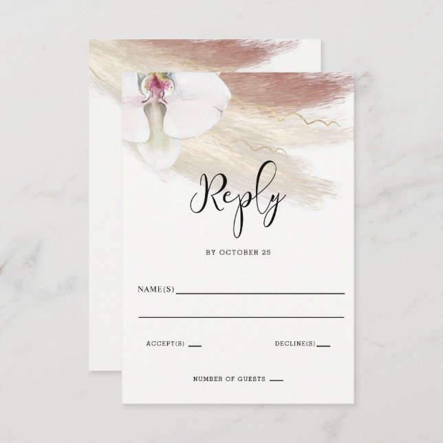 Rustic Boho Pampas Grass White Orchid Wedding RSVP Card (Front/Back)
