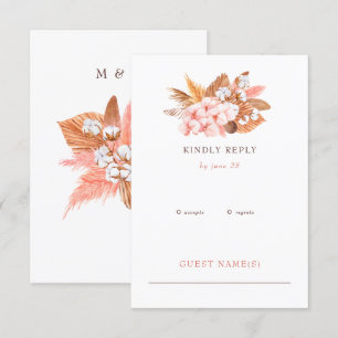 Rustic Boho Pampas Orchids Cotton Blush Wedding RSVP Card