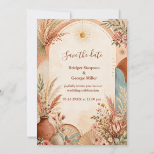 Rustic Boho Pampas wildflower Wedding Invitation