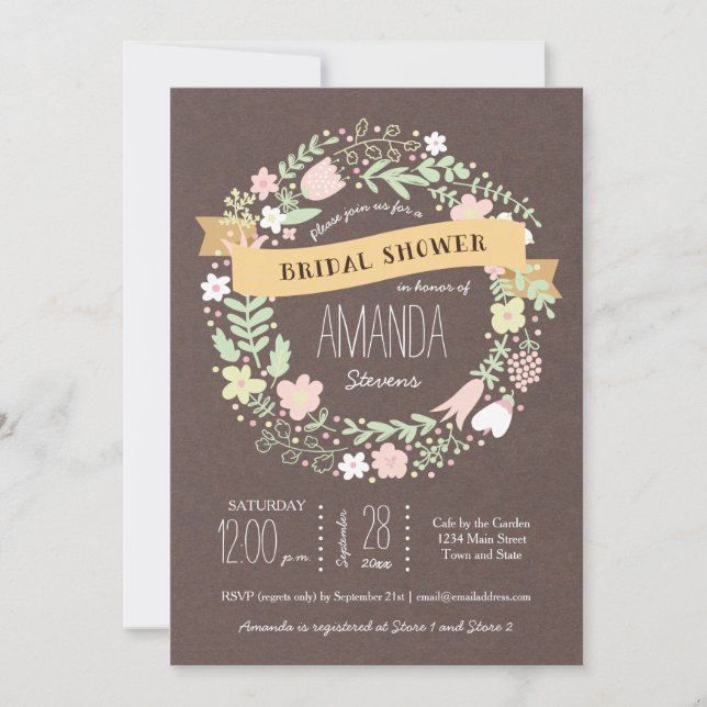 Rustic Boho Pastel Flower Wreath Bridal Shower Invitation (Front)