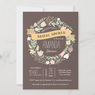 Rustic Boho Pastel Flower Wreath Bridal Shower Invitation