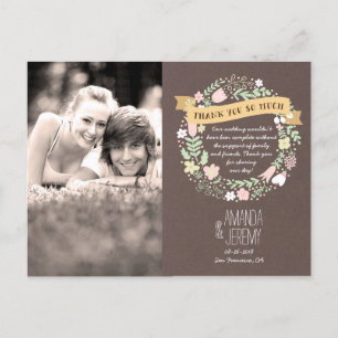 Rustic Boho Pastel Flower Wreath Thank You Postcard