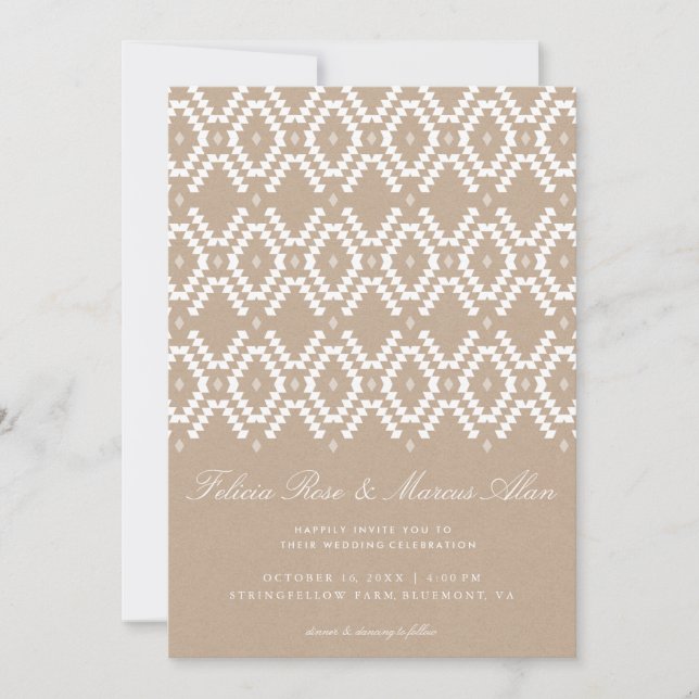 Rustic Boho Pattern faux kraft, white Invitation (Front)