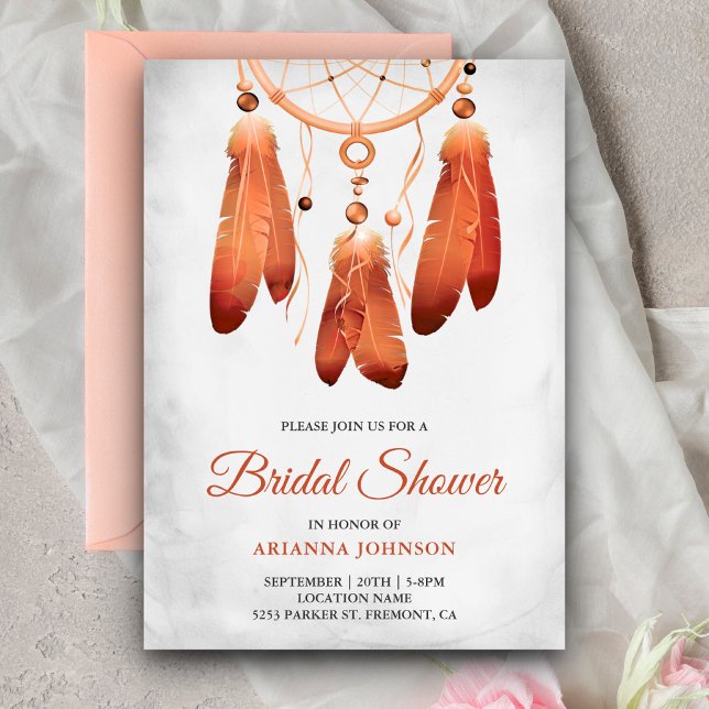 Rustic Boho Peach Dream Catcher Bridal Shower Invitation (Creator Uploaded)