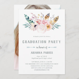 Rustic Boho Photo Graduation Party Invitation