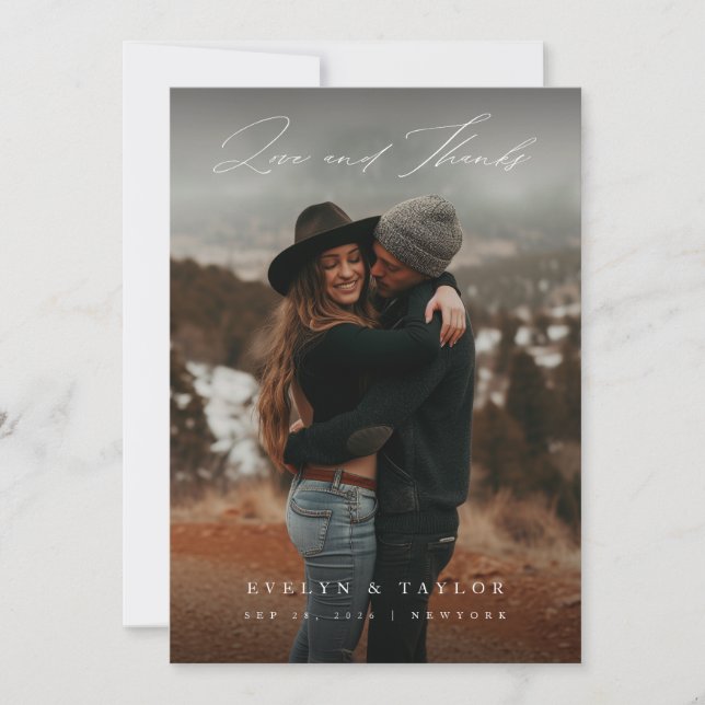 Rustic Boho Photo Wedding Thank You Card W Note (Front)